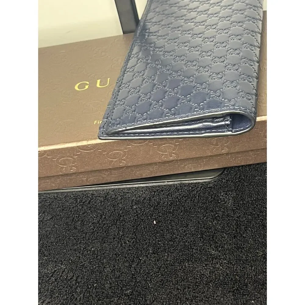 Gucci Microguccissima Navy Blue Leather Continental Wallet Long Bifold 449245
